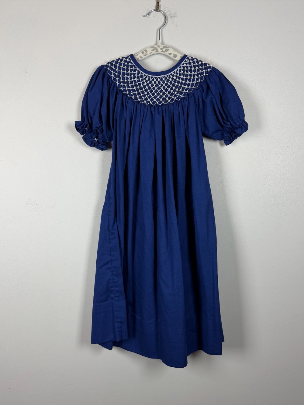 Barefoot Girls Royal Blue Pearl Embroidered Smocked Cotton Long Dress Size 3